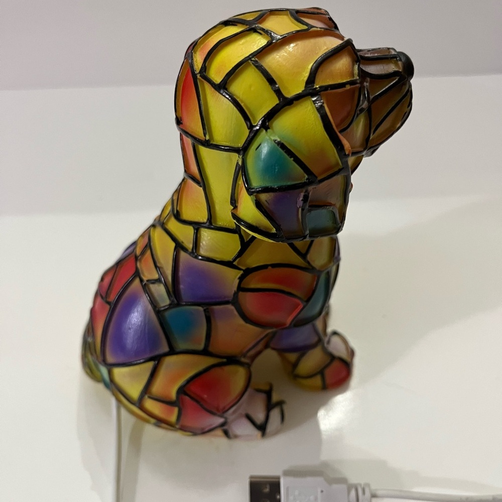 Stained Glass look Dog Art night light tabletop decor with stained resin design. - Picture 5 of 9
